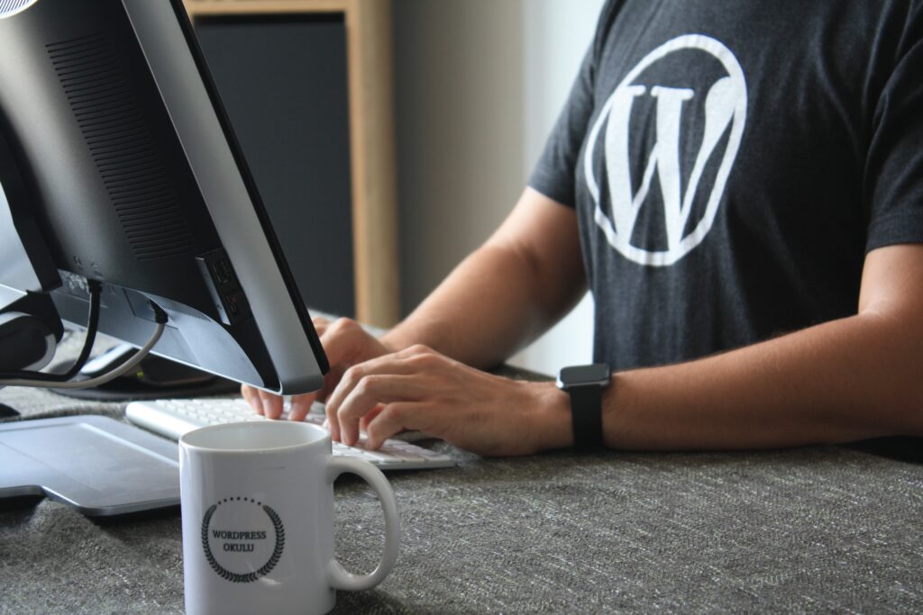 wearing a WordPress yshirt: